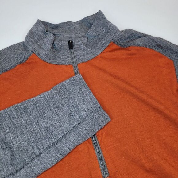 Icebreaker Merino Bodyfit 200 Baselayer 1/4 Zip Pullover Mens Medium Orange Gray - Picture 1 of 9